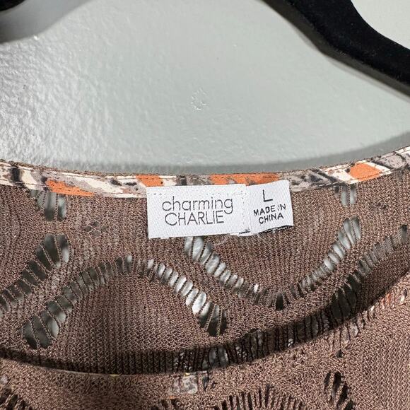 Charming Charlie Women's Brown Y2K Boho Lace Panel Top - Size Large - Earth Tone - Picture 4 of 6